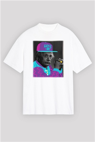 Einstein Beyaz Unisex Oversize Tişört T-Shirt