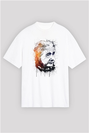 Einstein Beyaz Unisex Oversize Tişört T-Shirt