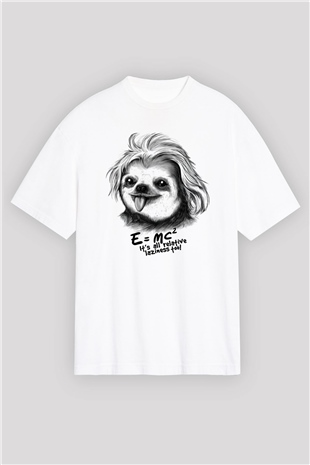Einstein Beyaz Unisex Oversize Tişört T-Shirt