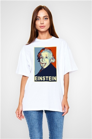 Einstein Beyaz Unisex Oversize Tişört T-Shirt