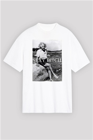 Einstein Beyaz Unisex Oversize Tişört T-Shirt