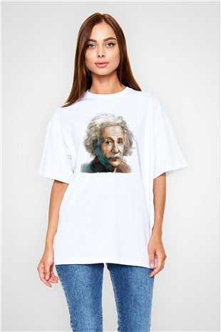 Einstein Beyaz Oversize Tişört Oversize T-shirt - TişörtFabrikası
