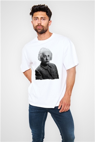 Einstein Beyaz Oversize Tişört Oversize T-shirt - TişörtFabrikası