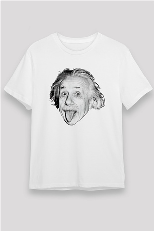 Einstein Beyaz Unisex Tişört T-Shirt - TişörtFabrikası