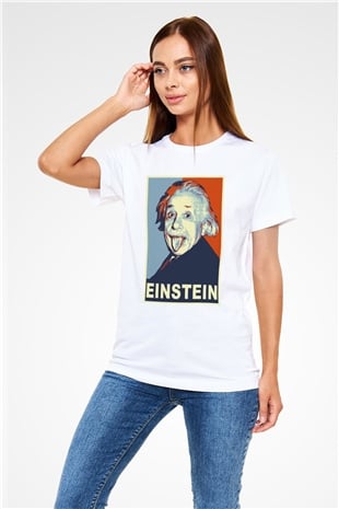 Einstein Beyaz Unisex Tişört T-Shirt - TişörtFabrikası
