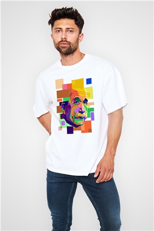 Einstein Beyaz Oversize Tişört Oversize T-shirt - TişörtFabrikası