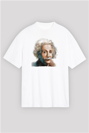 Einstein Beyaz Oversize Tişört Oversize T-shirt - TişörtFabrikası