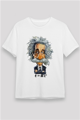 Einstein Beyaz Unisex Tişört T-Shirt - TişörtFabrikası