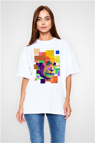 Einstein Beyaz Oversize Tişört Oversize T-shirt - TişörtFabrikası