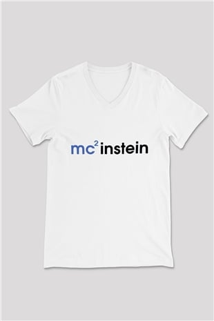 Einstein Beyaz Unisex V Yaka Tişört T-Shirt