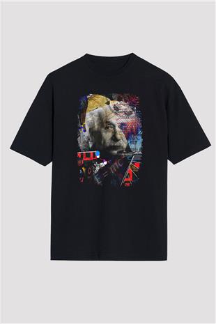 Einstein Pop Art Baskılı Unisex Oversize Tişört - Tshirt