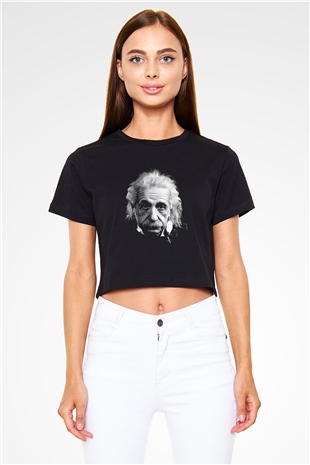 Einstein Siyah Crop Top Tişört