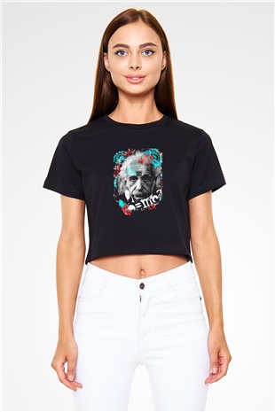 Einstein Siyah Crop Top Tişört