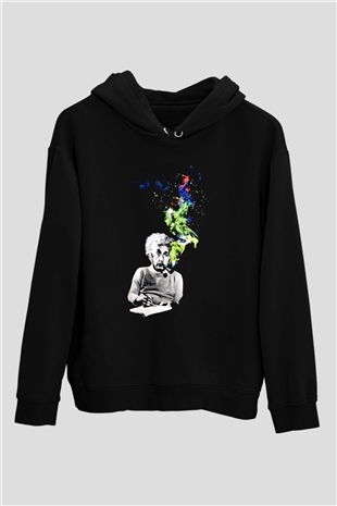 Einstein Siyah Unisex Kapüşonlu Sweatshirt