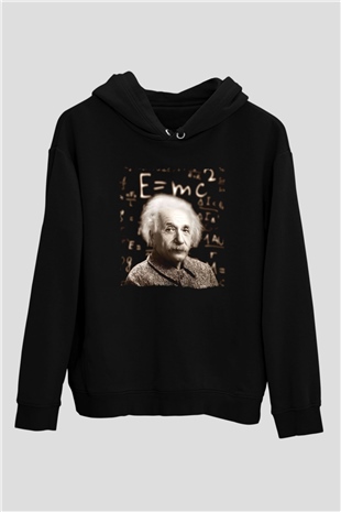 Einstein Siyah Unisex Kapüşonlu Sweatshirt