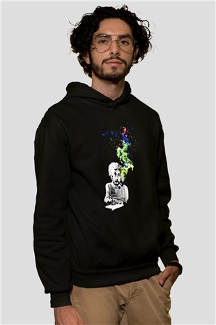 Einstein Siyah Unisex Kapüşonlu Sweatshirt
