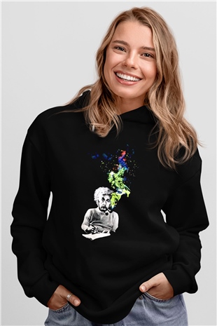 Einstein Siyah Unisex Kapüşonlu Sweatshirt