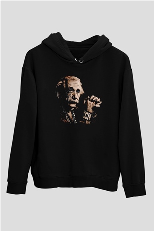 Einstein Siyah Unisex Kapüşonlu Sweatshirt