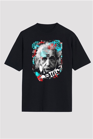 Einstein Siyah Unisex Oversize Tişört T-Shirt