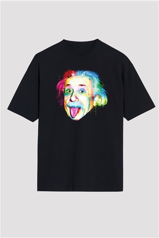 Einstein Siyah Unisex Oversize Tişört T-Shirt