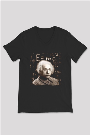 Einstein Siyah Unisex V Yaka Tişört