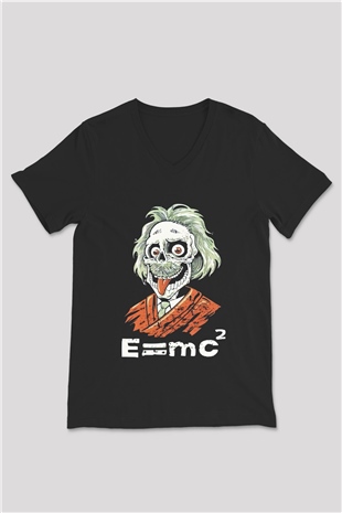 Einstein Siyah Unisex V Yaka Tişört T-Shirt