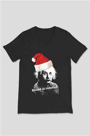 Einstein Siyah Unisex V Yaka Tişört T-Shirt