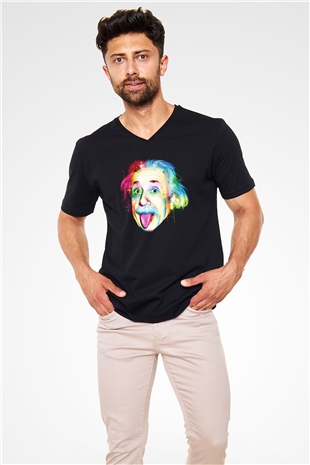 Einstein Siyah Unisex V Yaka Tişört T-Shirt