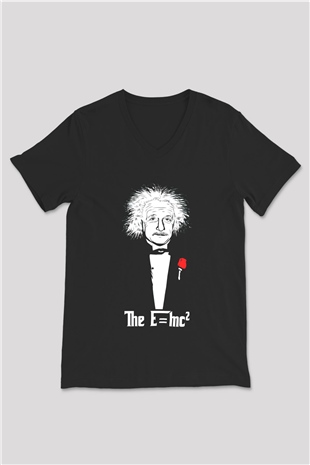 Einstein Siyah Unisex V Yaka Tişört T-Shirt