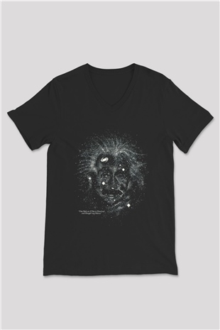 Einstein Siyah Unisex V Yaka Tişört T-Shirt