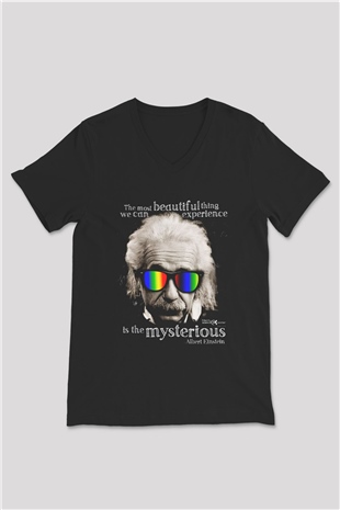 Einstein Siyah Unisex V Yaka Tişört T-Shirt