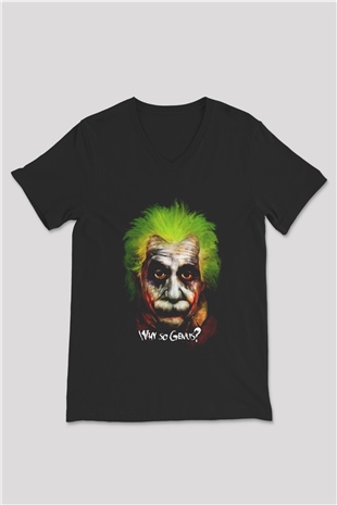 Einstein Siyah Unisex V Yaka Tişört T-Shirt