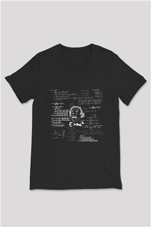 Einstein Siyah Unisex V Yaka Tişört T-Shirt