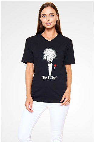 Einstein Siyah Unisex V Yaka Tişört T-Shirt