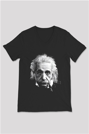 Einstein Siyah Unisex V Yaka Tişört T-Shirt
