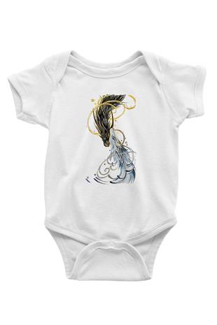 Ejderha Baskılı Beyaz Unisex Bebek Body - Zıbın