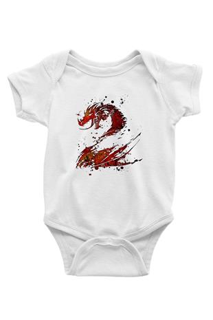 Ejderha Baskılı Beyaz Unisex Bebek Body - Zıbın