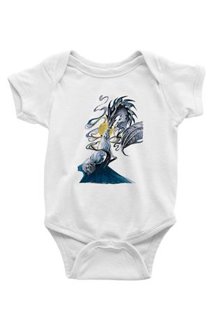 Ejderha Baskılı Beyaz Unisex Bebek Body - Zıbın