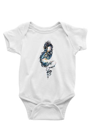 Ejderha Baskılı Beyaz Unisex Bebek Body - Zıbın