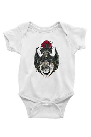 Ejderha Baskılı Beyaz Unisex Bebek Body - Zıbın