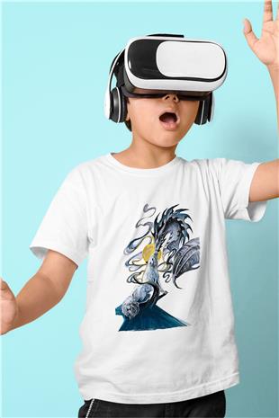 Ejderha Baskılı Beyaz Unisex Beyaz Çocuk Tişört - Tshirt