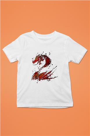 Ejderha Baskılı Beyaz Unisex Beyaz Çocuk Tişört - Tshirt