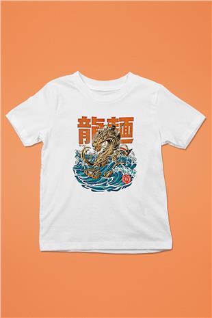 Ejderha Baskılı Beyaz Unisex Beyaz Çocuk Tişört - Tshirt