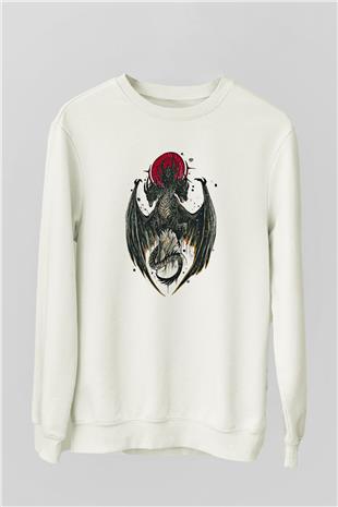 Ejderha Baskılı Beyaz Unisex Sweatshirt