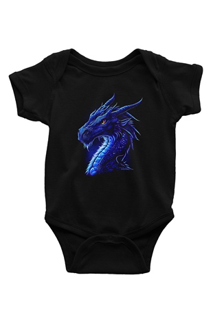 Ejderha Baskılı Unisex Siyah Bebek Body - Zıbın