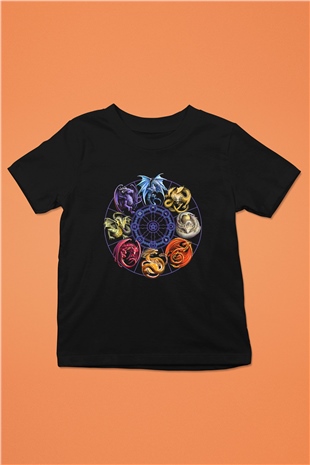 Ejderha Baskılı Unisex Siyah Çocuk Tişört - Tshirt