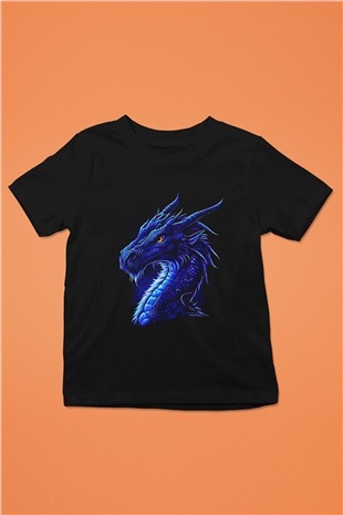 Ejderha Baskılı Unisex Siyah Çocuk Tişört - Tshirt
