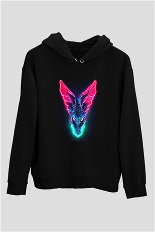 Ejderha Baskılı Unisex Siyah Hoodie