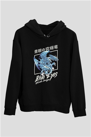 Ejderha Baskılı Unisex Siyah Hoodie