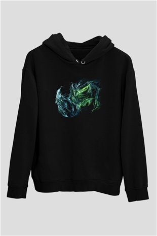 Ejderha Baskılı Unisex Siyah Hoodie